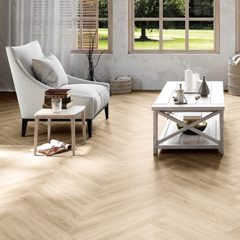Invictus Maximus LVT Flooring in Divine Oak Champagne Herringbone