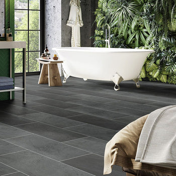Invictus Maximus LVT Flooring in Groovy Granite Lava Stone Tile Effect With Grout Strips