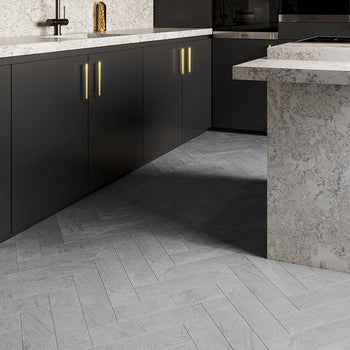 Invictus Maximus LVT Flooring in Groovy Granite Shadow Steel Tile Effect Parquet