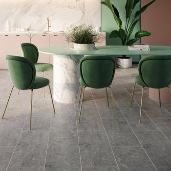 Invictus Maximus LVT Flooring in Hudson Stone Silver Stone Tile Effect With Grout Strips