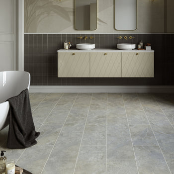 Invictus Primus LVT Flooring in York Stone Powder Stone Tile Effect With Grout Strips